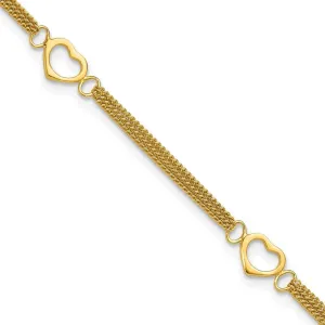 JewelryWeb 8mm 925 Sterling Silver Gold tone Polished Love Heart Multi strand Anklet 10 Inch-Anklet for Women