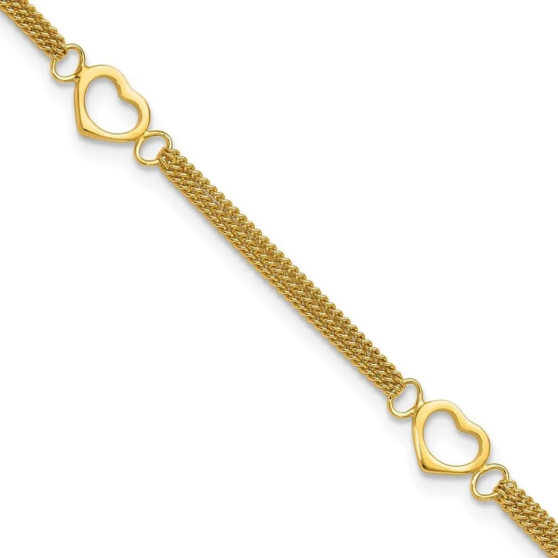 JewelryWeb 8mm 925 Sterling Silver Gold tone Polished Love Heart Multi strand Anklet 10 Inch-Anklet for Women