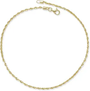 JewelryWeb Solid 10K Gold 10-Inch 2.0 mm Sparkle-cut Solid Rope Chain Anklet for women (Lobster-claw)