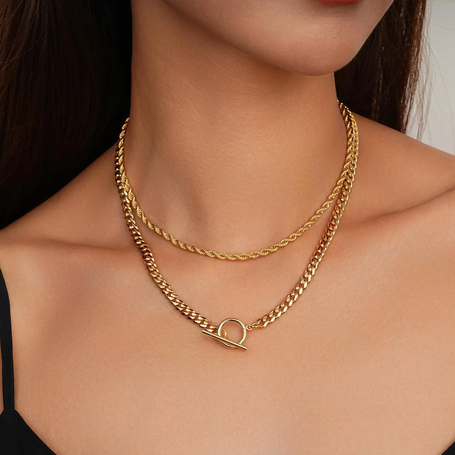 Jewlpire Mother's Day Gifts for Women Gold Necklace for Women, 14K Plated Gold Layered Necklaces for Women, Herringbone Necklace Paperclip Chain Necklaces for Women Gifts for Her Wife