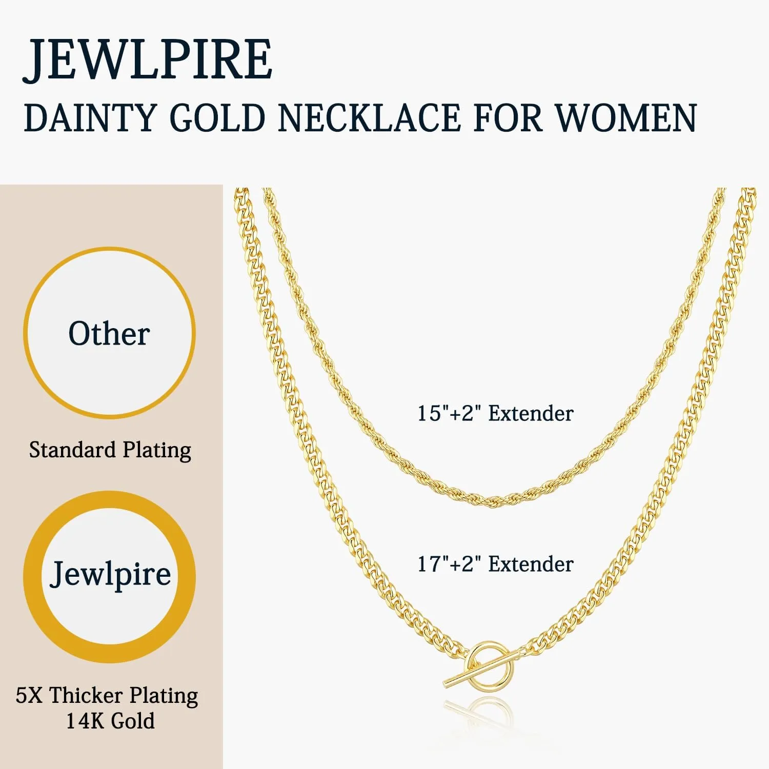 Jewlpire Mother's Day Gifts for Women Gold Necklace for Women, 14K Plated Gold Layered Necklaces for Women, Herringbone Necklace Paperclip Chain Necklaces for Women Gifts for Her Wife
