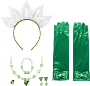 JiaDuo Princess Costume Accessories for Girls Headband Green Jewelry Gloves Halloween Party Dress Up