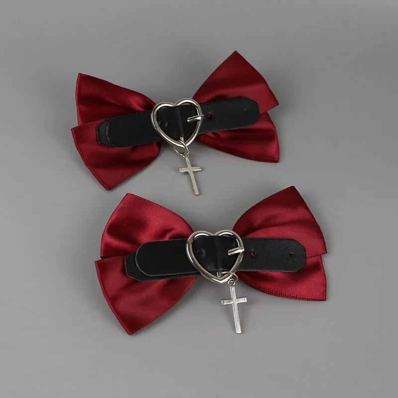 Jirei heart buckle red bow clips