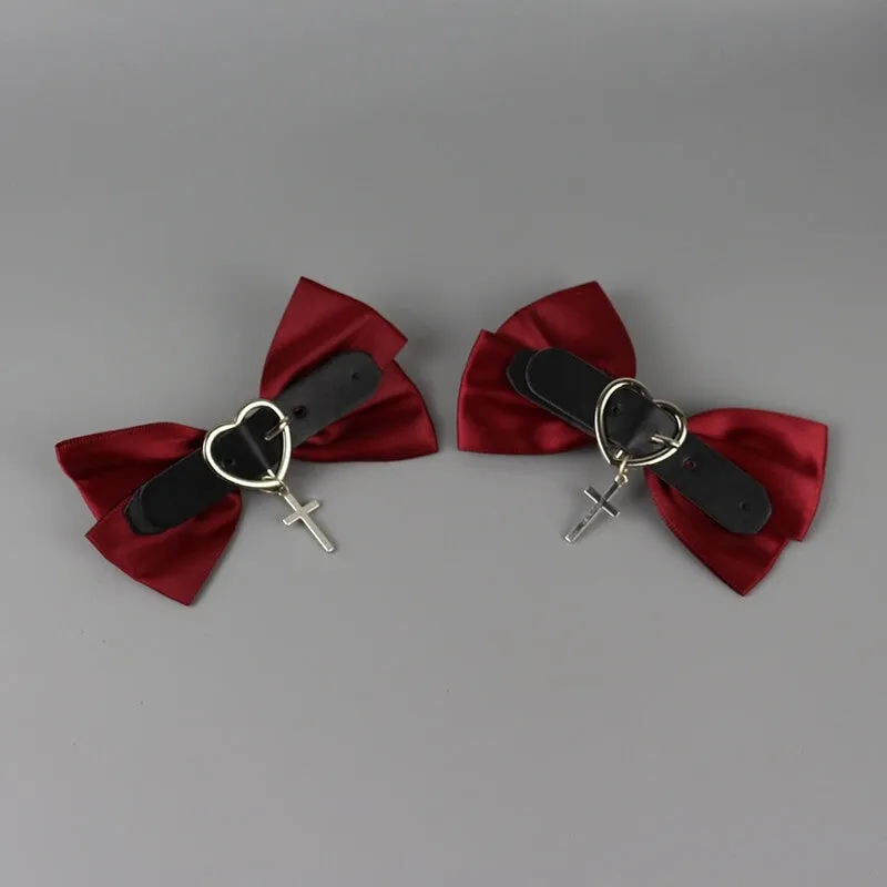 Jirei heart buckle red bow clips