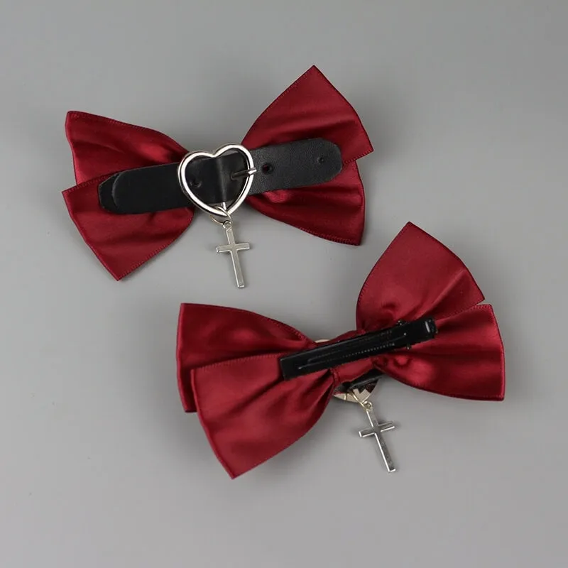 Jirei heart buckle red bow clips
