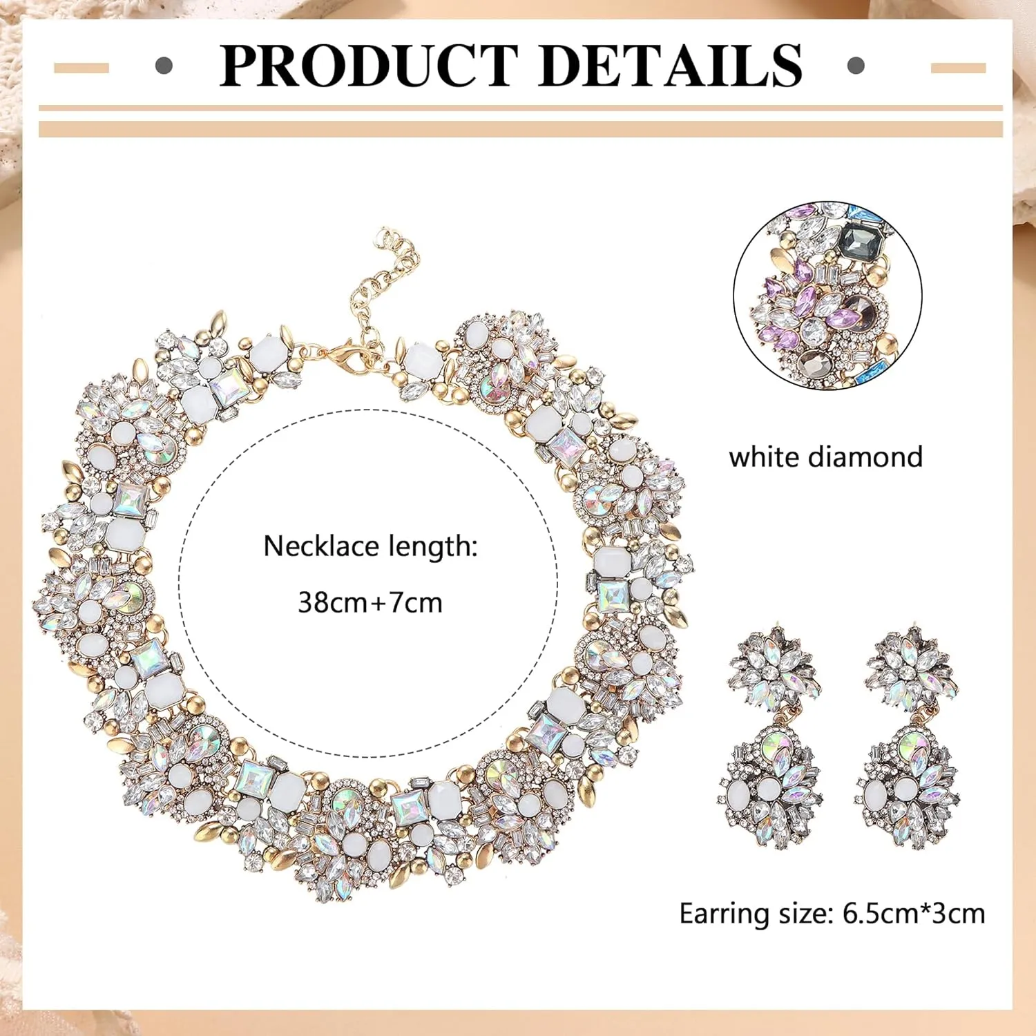 JOERICA Bib Statement Necklace for Women Chunky Choker Necklace and Earrings Set Vintage Rhinestone Statement Necklace Fashion Costume Jewelry for Women