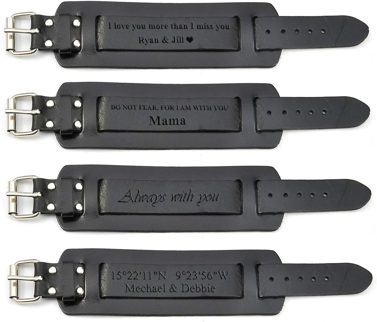 Jovivi Cutom Leather Bracelet - Personalized Punk Men Women Black Brown Wide Genuine Leather Wrap Cuff Bangle Bracelet Belts Wistband, Adjustable 7.2"-9"