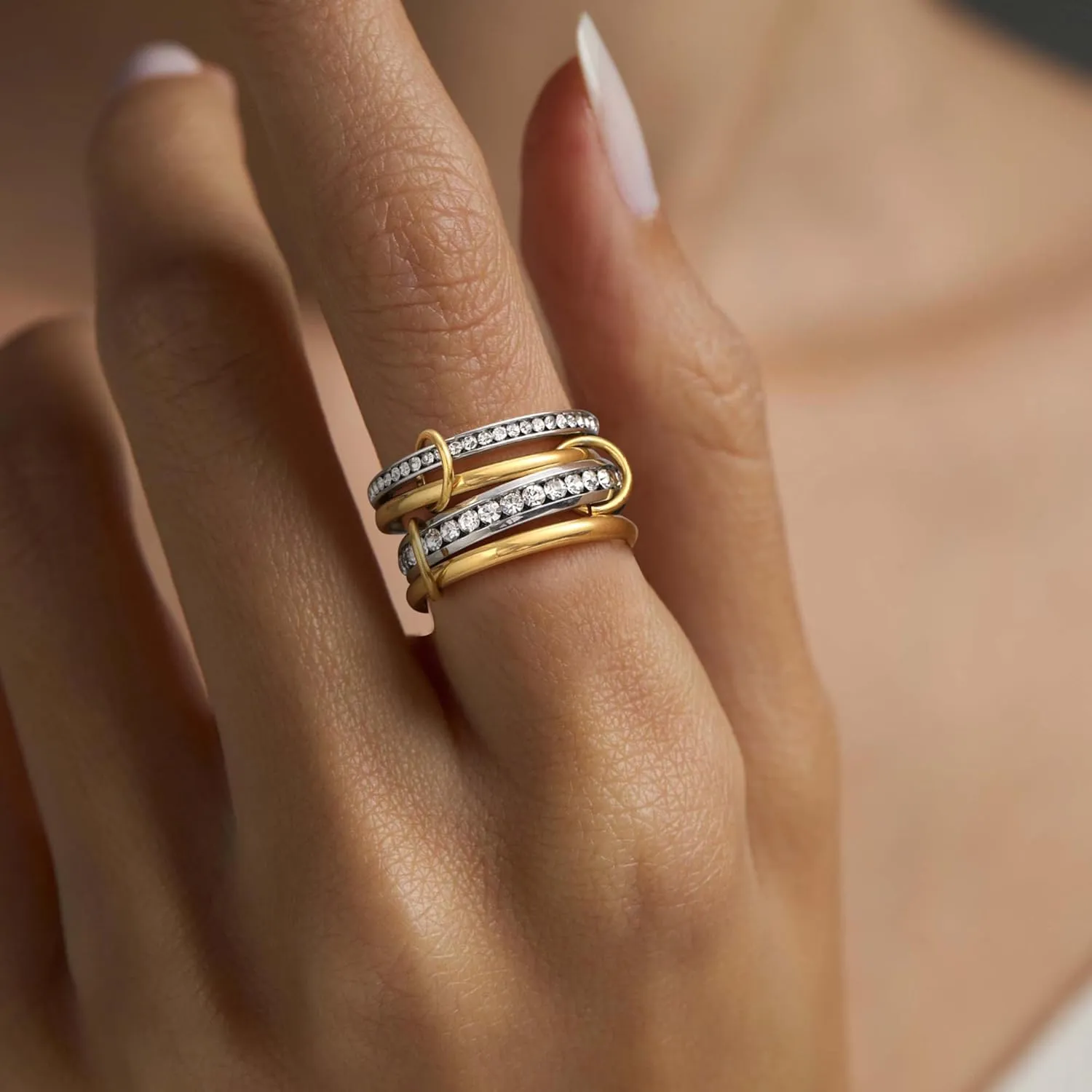 JSJOY Stackable Rings for Women Non Tarnish Cubic Zirconia Spinelli Statement Ring Silver Gold Band Ring Set 14K Gold Plated Mothers Day Gifts Birthday Gifts Size 6-10 Silver Gold Multi Rings