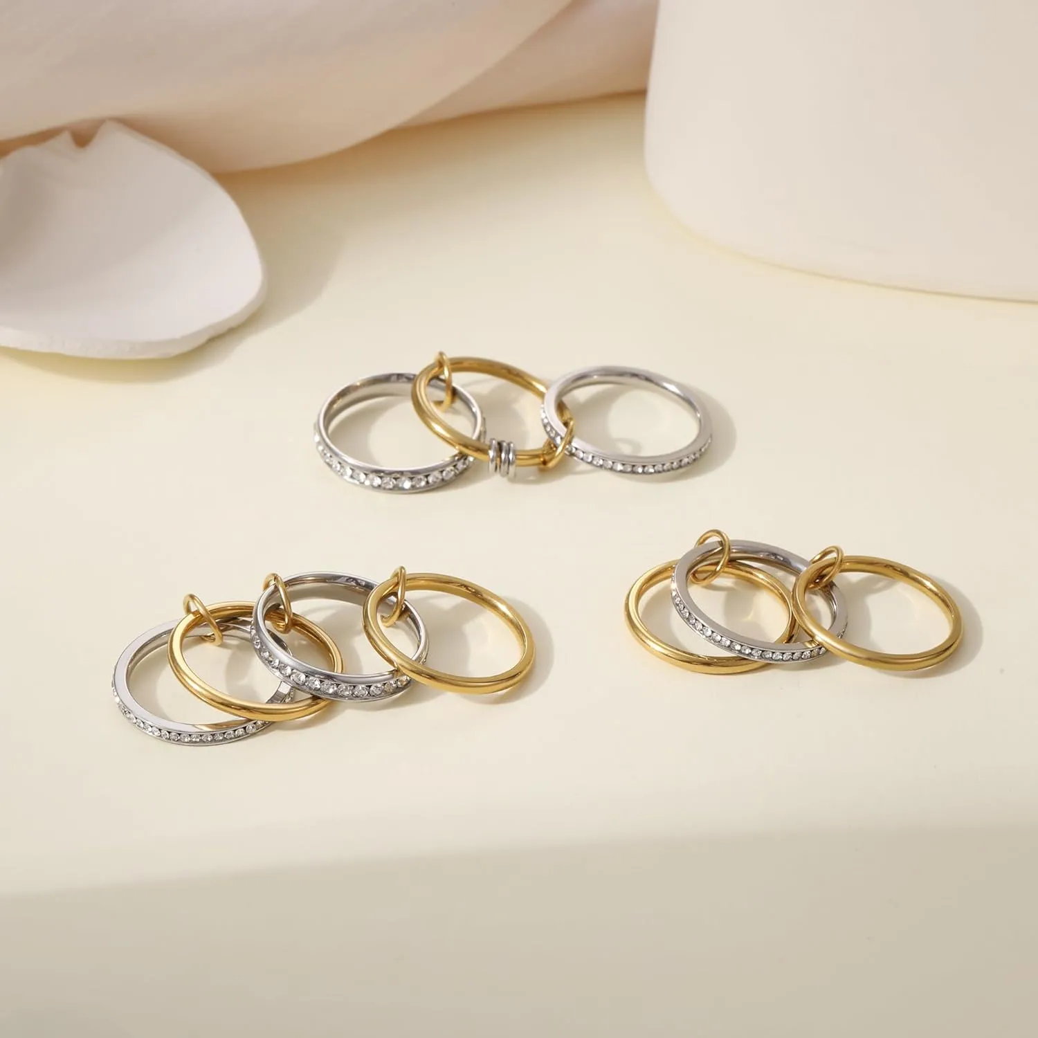 JSJOY Stackable Rings for Women Non Tarnish Cubic Zirconia Spinelli Statement Ring Silver Gold Band Ring Set 14K Gold Plated Mothers Day Gifts Birthday Gifts Size 6-10 Silver Gold Multi Rings