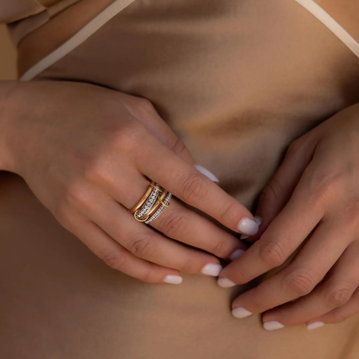 JSJOY Stackable Rings for Women Non Tarnish Cubic Zirconia Spinelli Statement Ring Silver Gold Band Ring Set 14K Gold Plated Mothers Day Gifts Birthday Gifts Size 6-10 Silver Gold Multi Rings