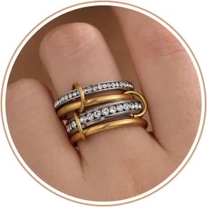 JSJOY Stackable Rings for Women Non Tarnish Cubic Zirconia Spinelli Statement Ring Silver Gold Band Ring Set 14K Gold Plated Mothers Day Gifts Birthday Gifts Size 6-10 Silver Gold Multi Rings