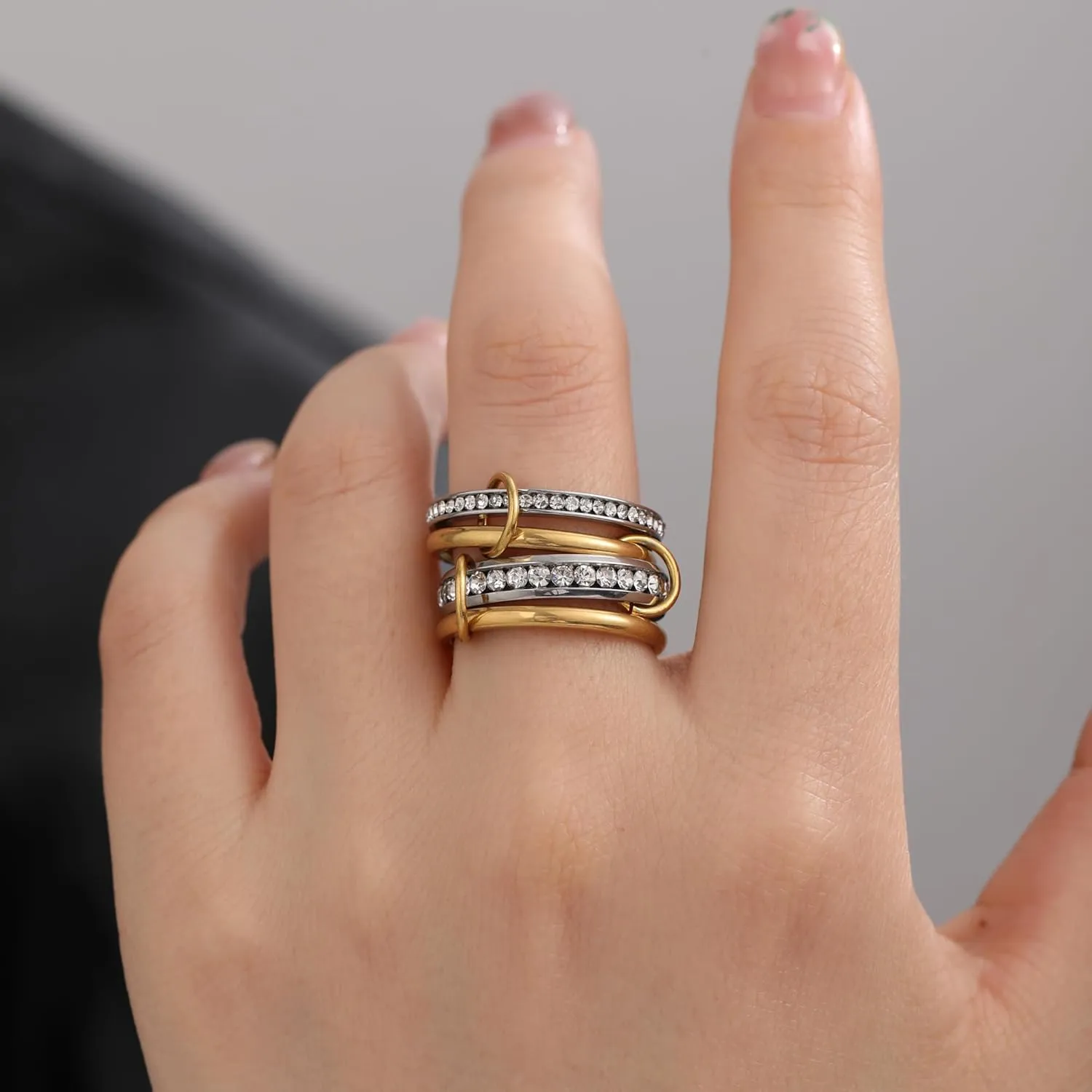 JSJOY Stackable Rings for Women Non Tarnish Cubic Zirconia Spinelli Statement Ring Silver Gold Band Ring Set 14K Gold Plated Mothers Day Gifts Birthday Gifts Size 6-10 Silver Gold Multi Rings