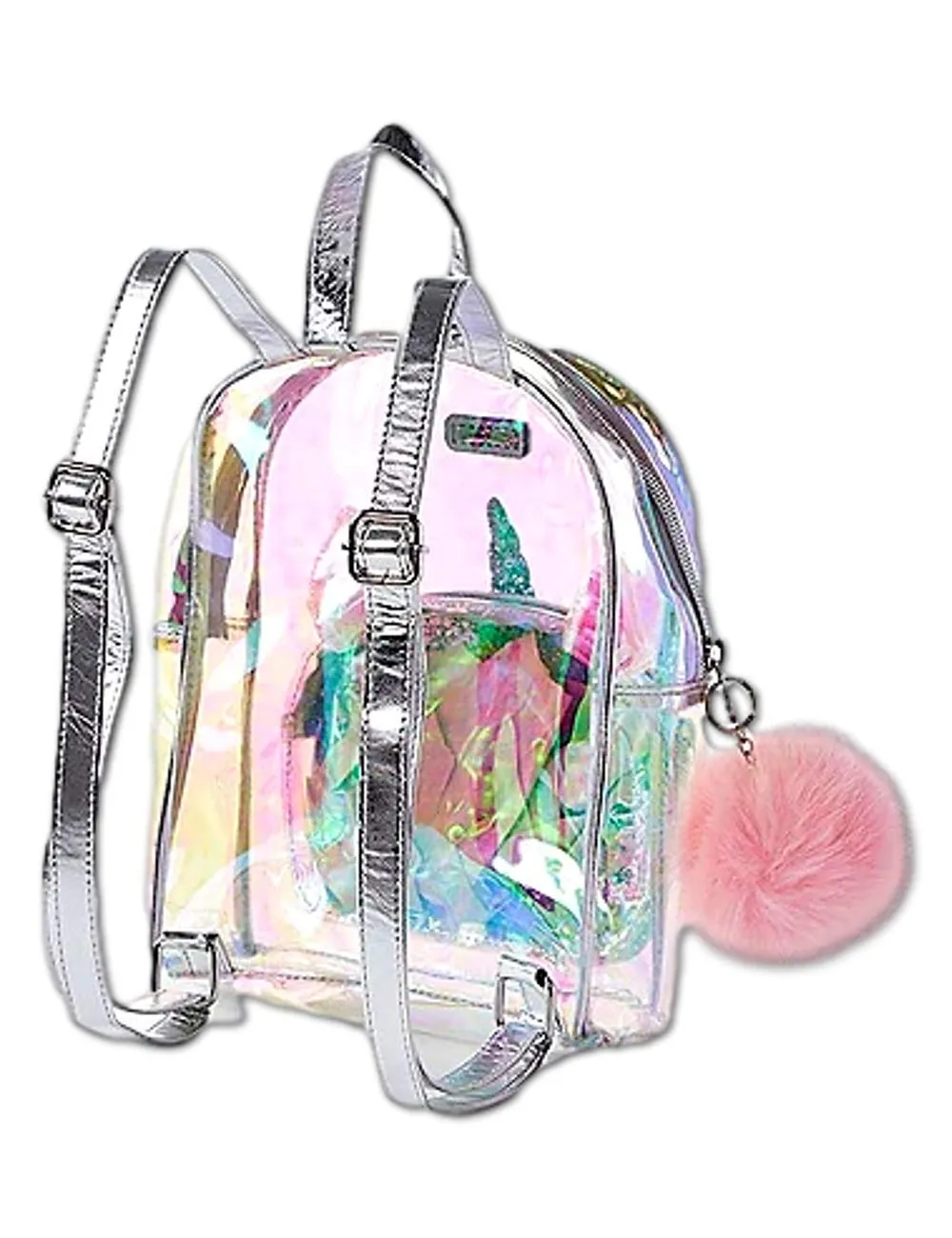 Justice Unicorn Mini Backpack - Girls Clear Holographic Travel Daypack - Small Waterproof and Glitter Bookbag Purse