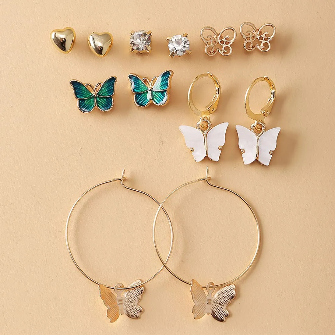 Kairangi Earrings for Women and Girls Fashion Golden Hoops Set | Gold Plated Combo of 6 Pairs Butterfly Stud Hoop Earring Set | Birthday Gift for girls and women Anniversary Gift for Wife