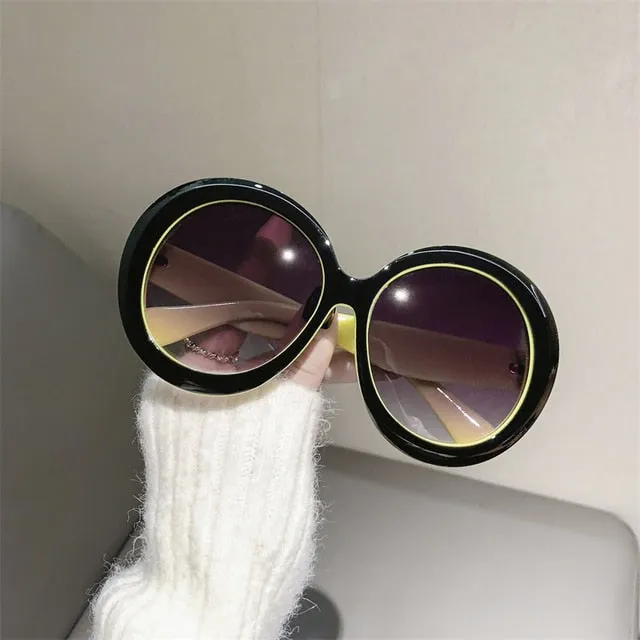 KAMMPT Oversized Round Sunglass Trendy Vintage Gradient Luxe Style