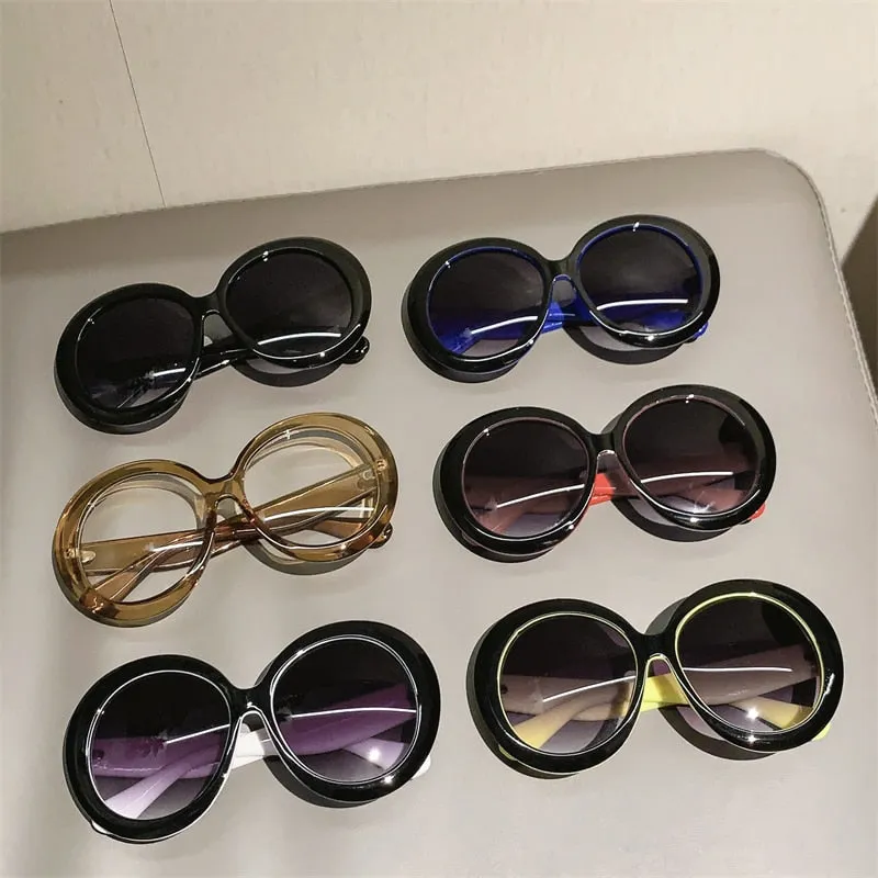 KAMMPT Oversized Round Sunglass Trendy Vintage Gradient Luxe Style