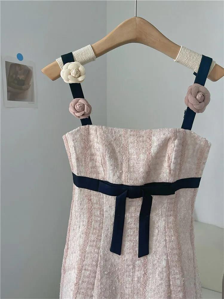 Kawaii Blackpink Jennie Korean Aesthetic Coquette Pink Tweed Mini Dress