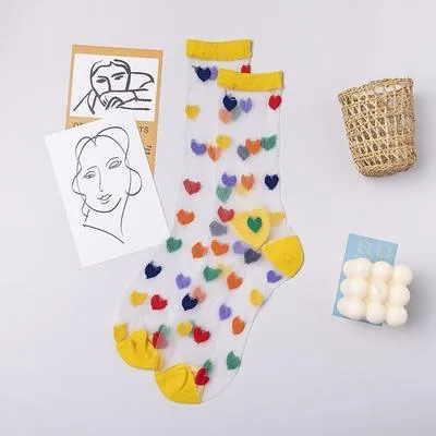 Kawaii Hearts Colorful Transparent Mesh Socks
