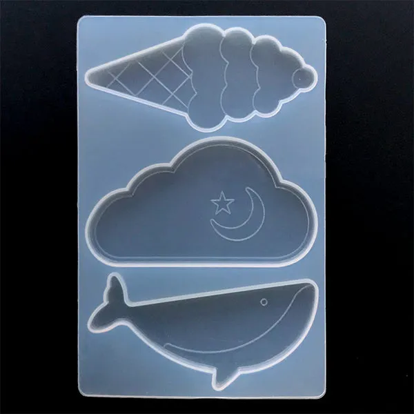 Kawaii Ice Cream Cloud and Whale Silicone Mold (3 Cavity) | Resin Hair Clip DIY | Resin Jewellery Making | Decoden Cabochon Mould