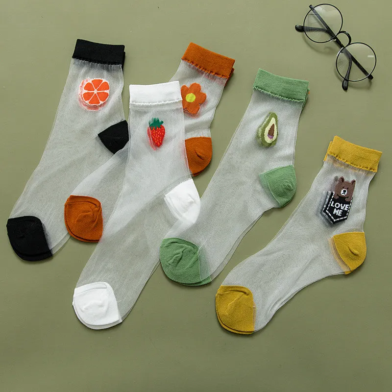 Kawaii Japanese Lace Lolita Fruits Socks - 5 Pairs Set