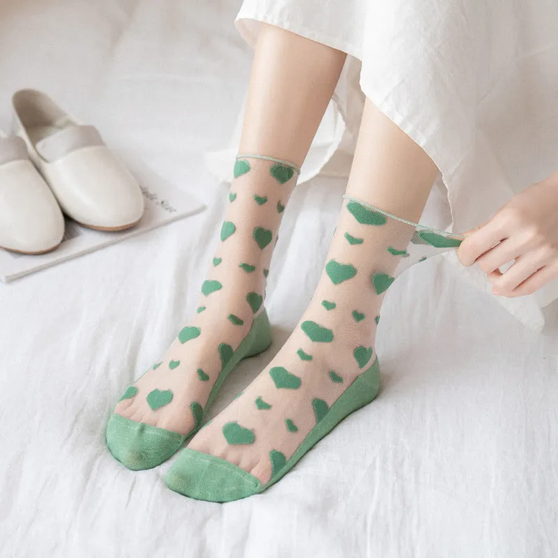 Kawaii Japanese Lace Lolita Sweet Heart Socks - 5 Pairs Set