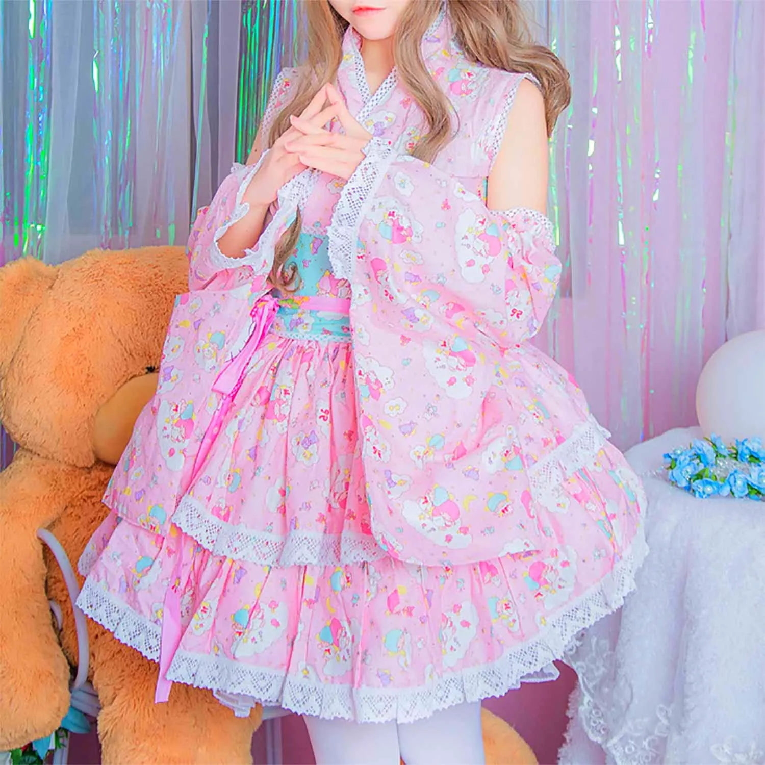 Kawaii Lolita Dress - Pink 8 Piece Kimono