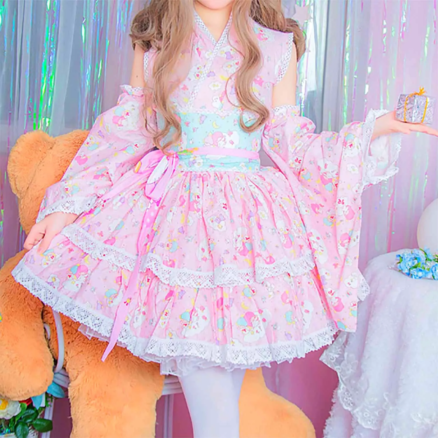 Kawaii Lolita Dress - Pink 8 Piece Kimono