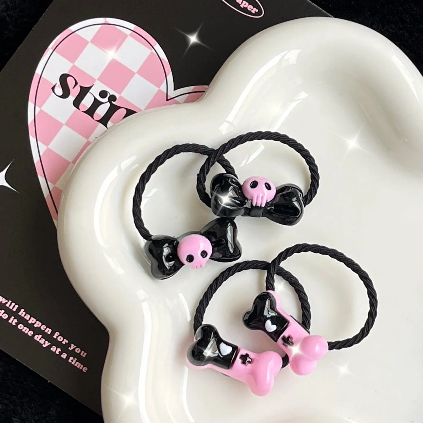 Kawaii Skull Bone Hair Clip Hair Rope Set