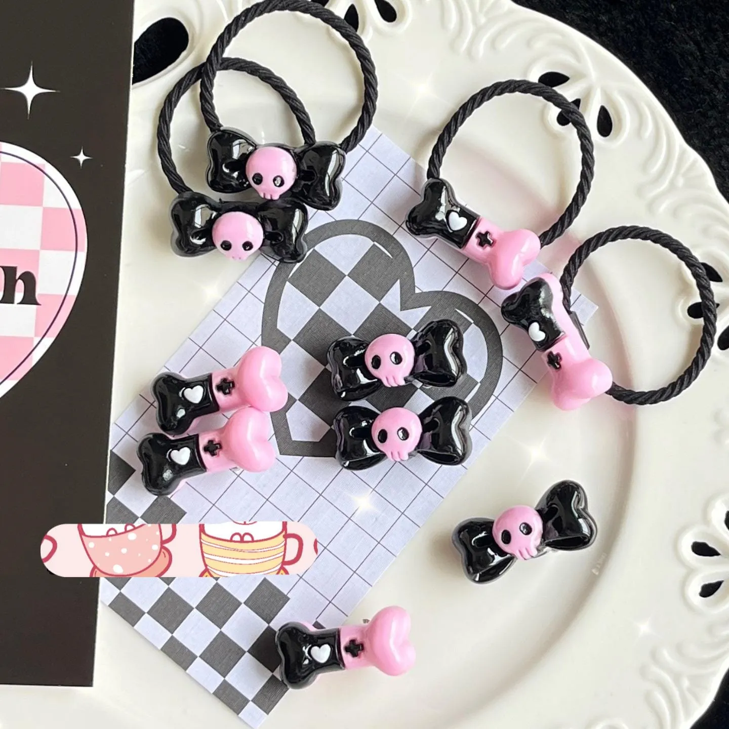 Kawaii Skull Bone Hair Clip Hair Rope Set