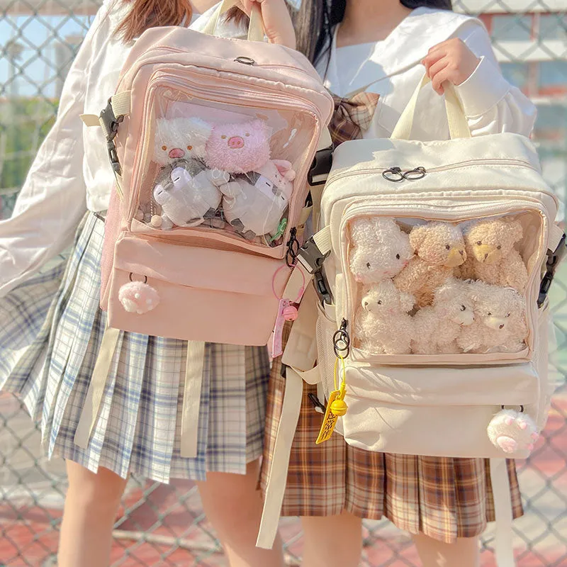 Kawaii Transparent Pocket Backpack with Plushie Display