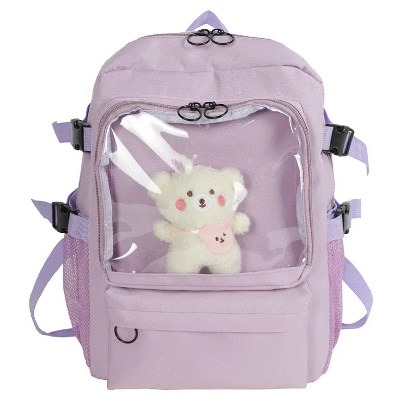 Kawaii Transparent Pocket Backpack with Plushie Display