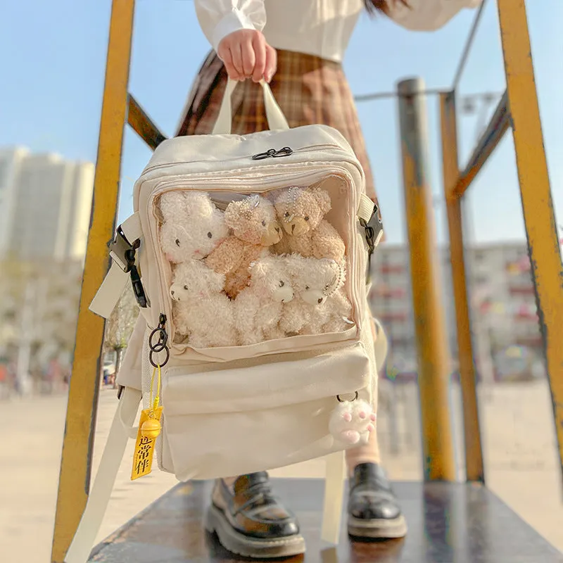 Kawaii Transparent Pocket Backpack with Plushie Display