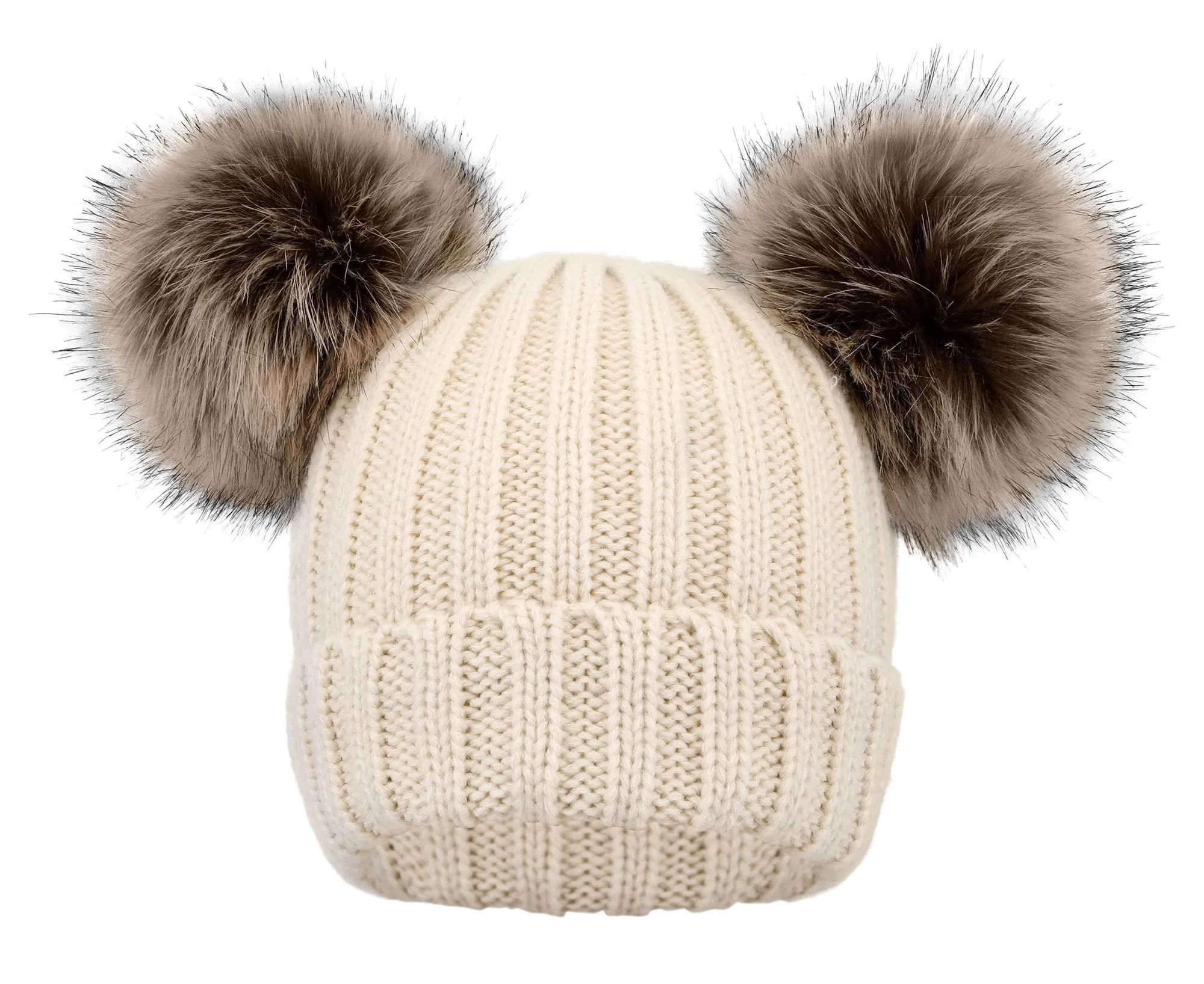 Kids Pom Pom Hat Fleece Girls Winter Beanie Hat