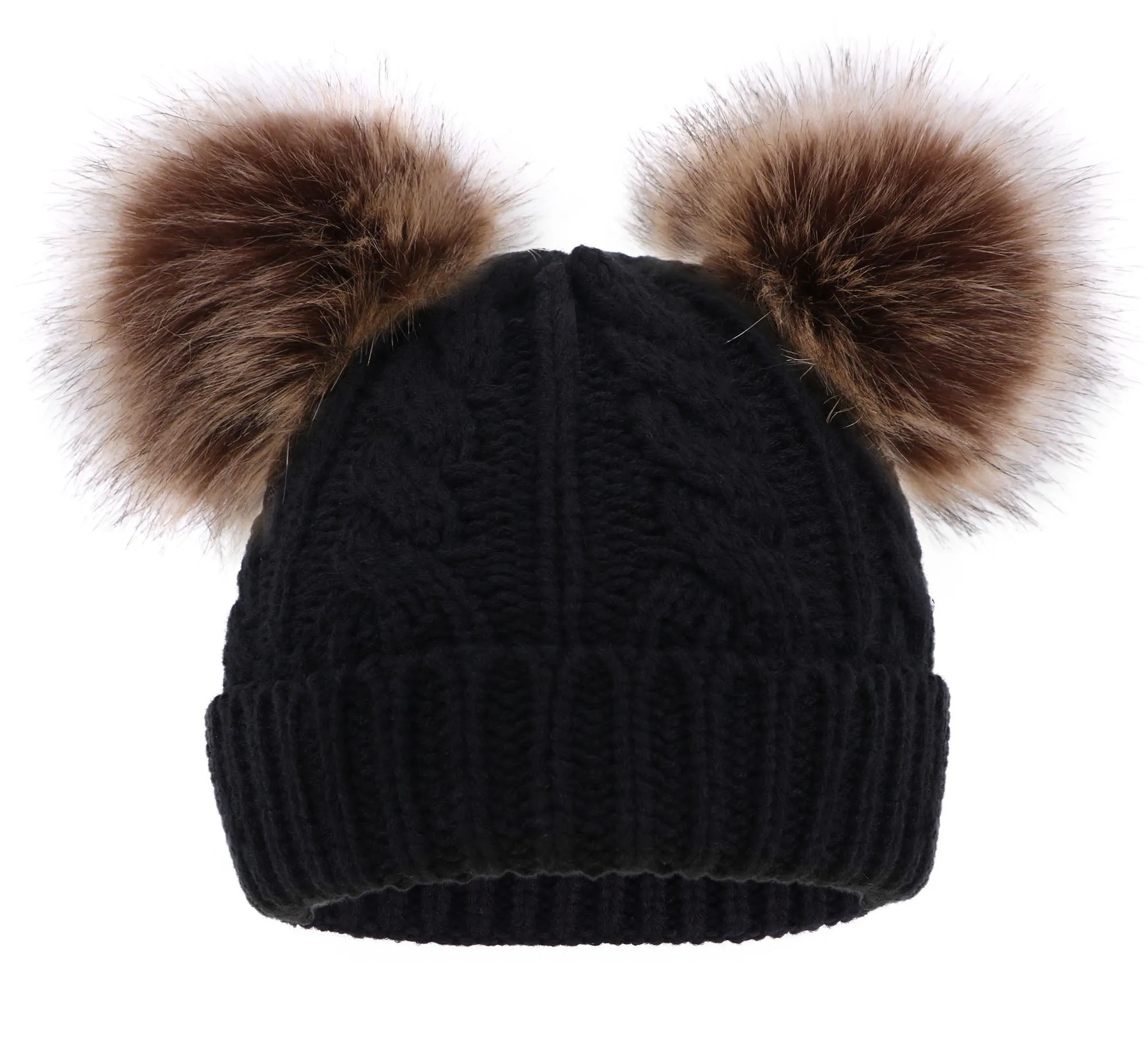 Kids Pom Pom Hat Fleece Girls Winter Beanie Hat