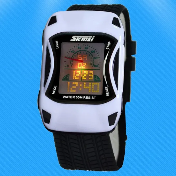 Kids Watches Car Style LED Cartoon Digital Watch Jelly Silicone 50m Waterproof Swim Sports Wristwatches For Children