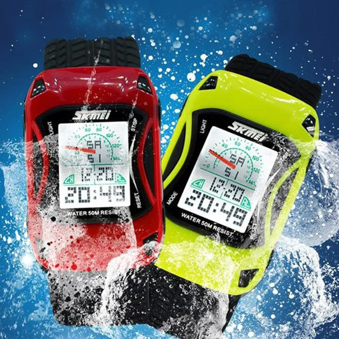 Kids Watches Car Style LED Cartoon Digital Watch Jelly Silicone 50m Waterproof Swim Sports Wristwatches For Children