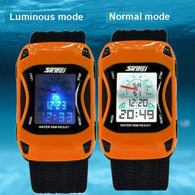 Kids Watches Car Style LED Cartoon Digital Watch Jelly Silicone 50m Waterproof Swim Sports Wristwatches For Children