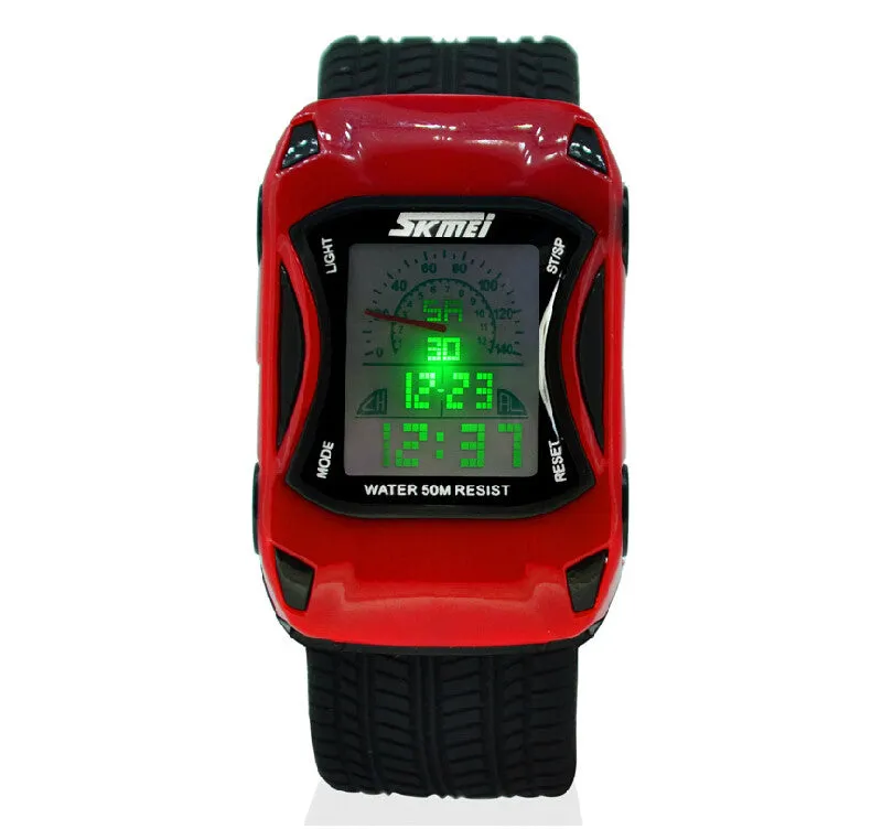 Kids Watches Car Style LED Cartoon Digital Watch Jelly Silicone 50m Waterproof Swim Sports Wristwatches For Children