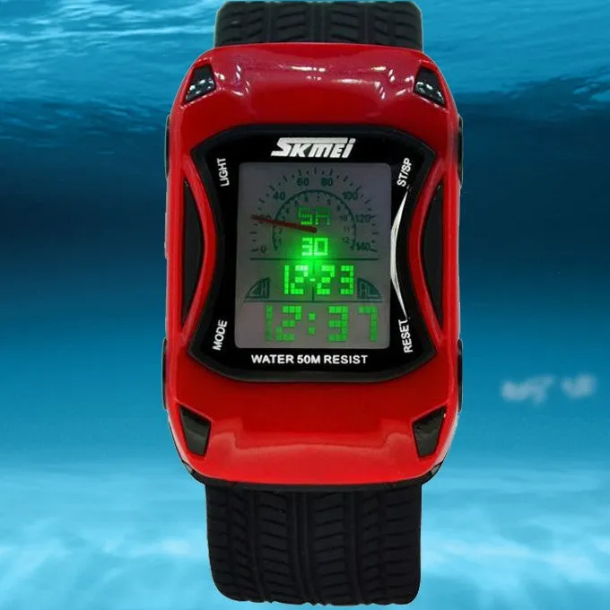 Kids Watches Car Style LED Cartoon Digital Watch Jelly Silicone 50m Waterproof Swim Sports Wristwatches For Children