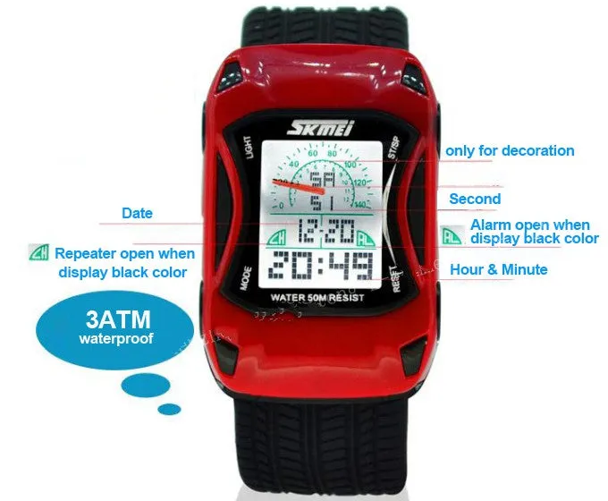 Kids Watches Car Style LED Cartoon Digital Watch Jelly Silicone 50m Waterproof Swim Sports Wristwatches For Children