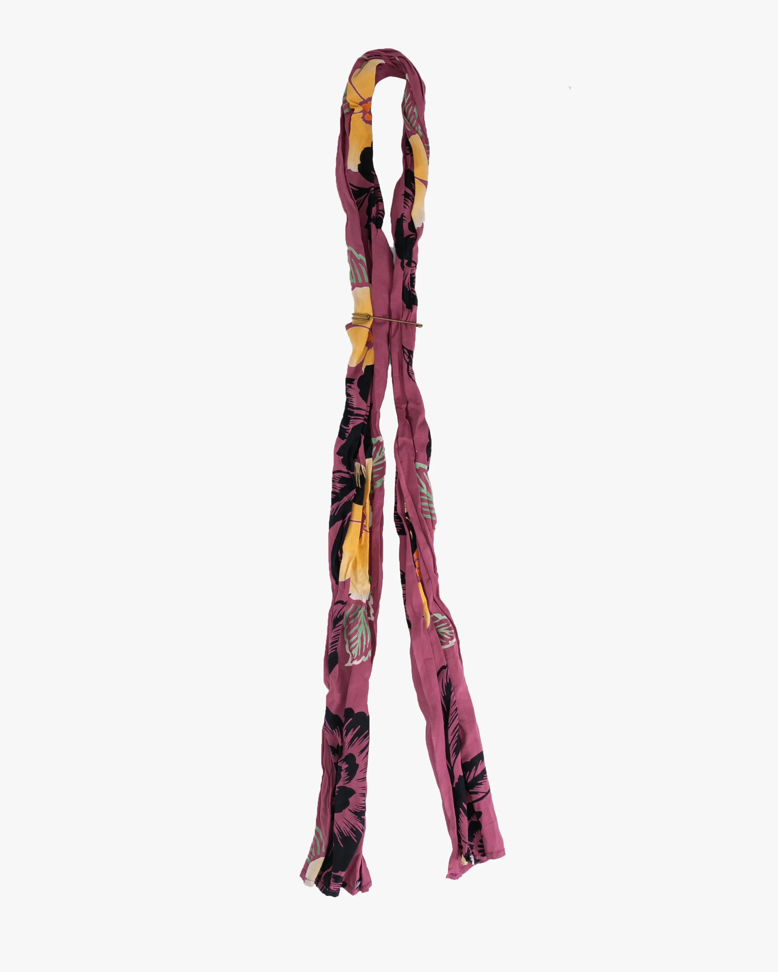 Kiriko Original Scarf, Kiji, Yukata, Shima Magenta with Light Orange and Black Flowers