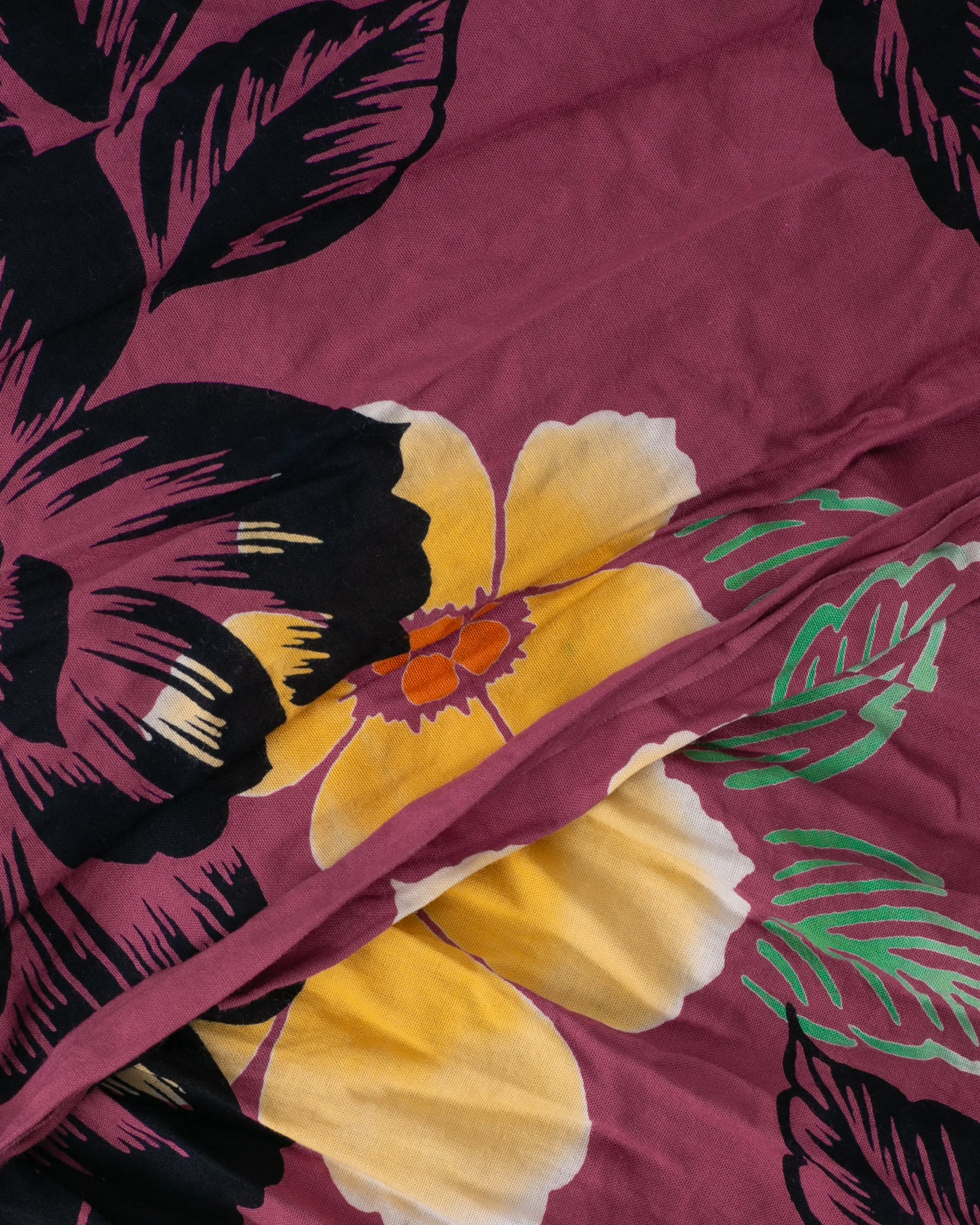 Kiriko Original Scarf, Kiji, Yukata, Shima Magenta with Light Orange and Black Flowers