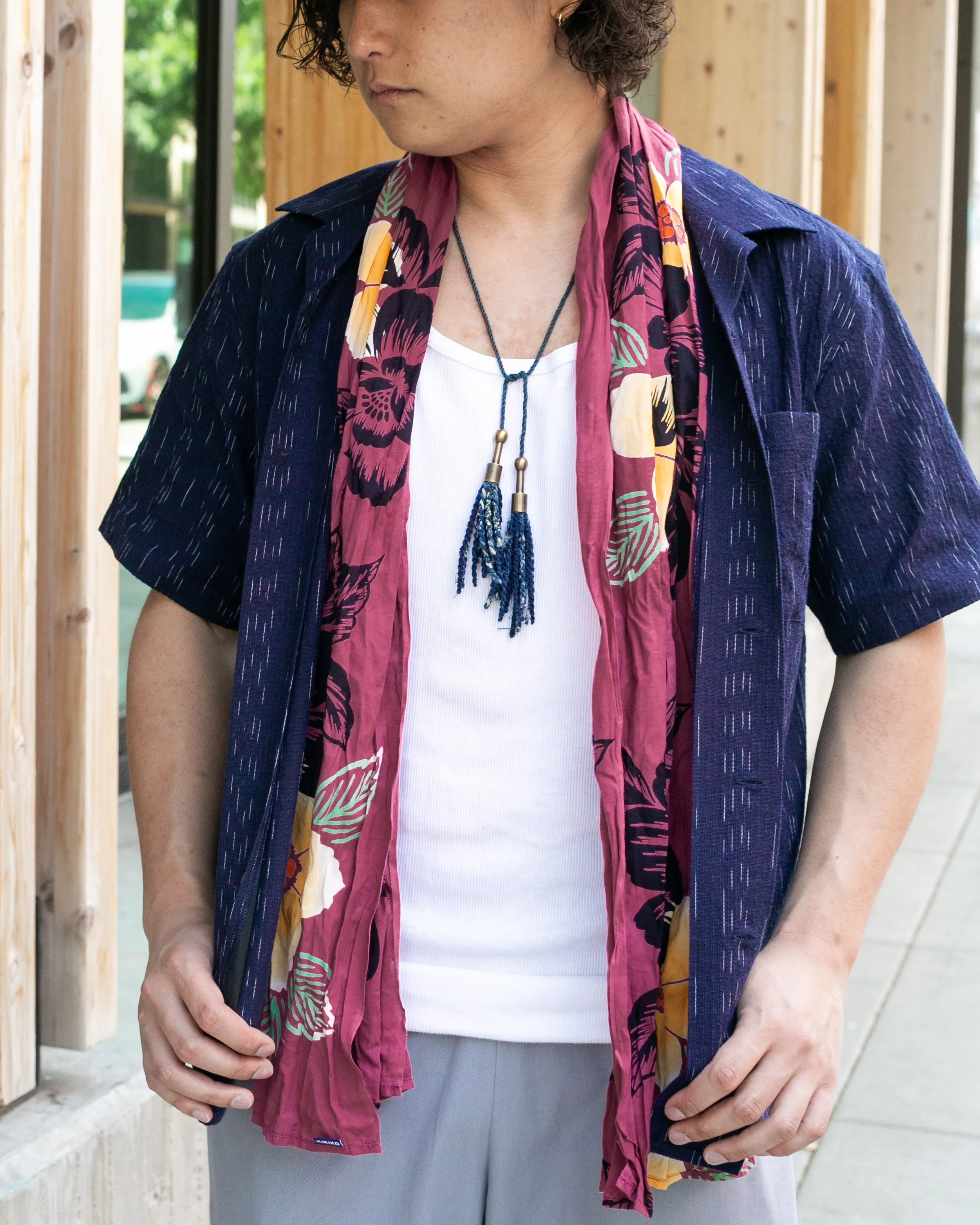 Kiriko Original Scarf, Kiji, Yukata, Shima Magenta with Light Orange and Black Flowers