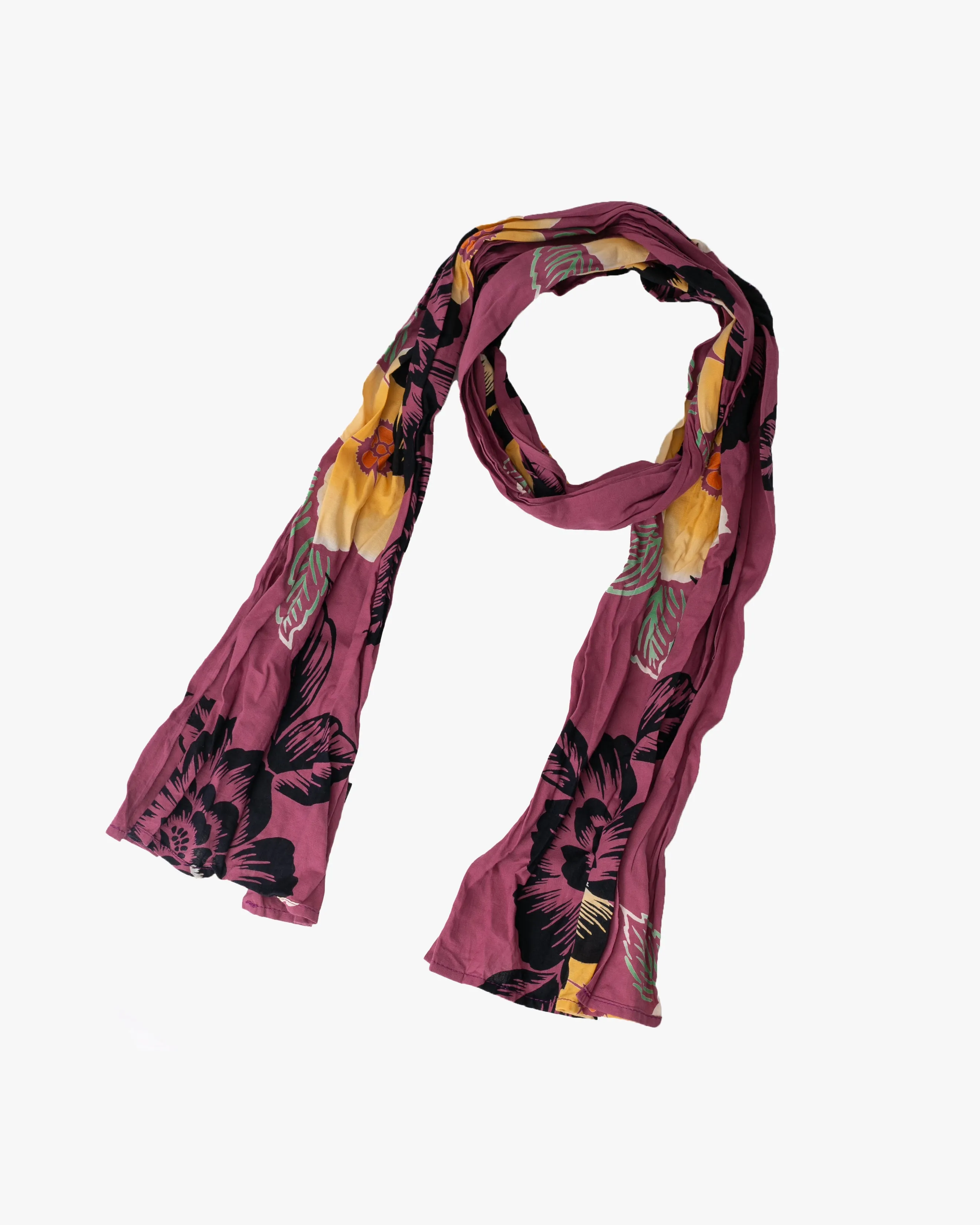 Kiriko Original Scarf, Kiji, Yukata, Shima Magenta with Light Orange and Black Flowers