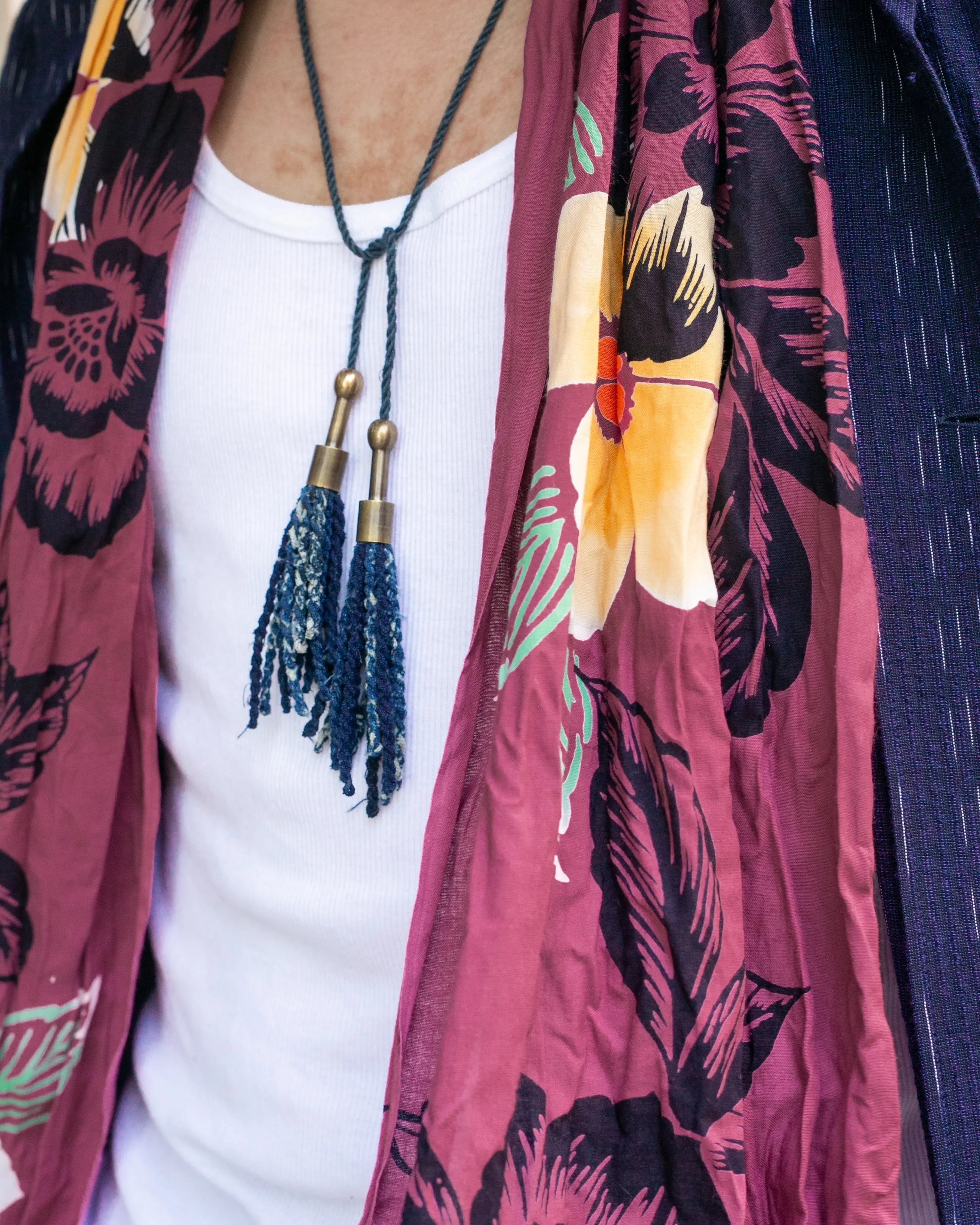 Kiriko Original Scarf, Kiji, Yukata, Shima Magenta with Light Orange and Black Flowers
