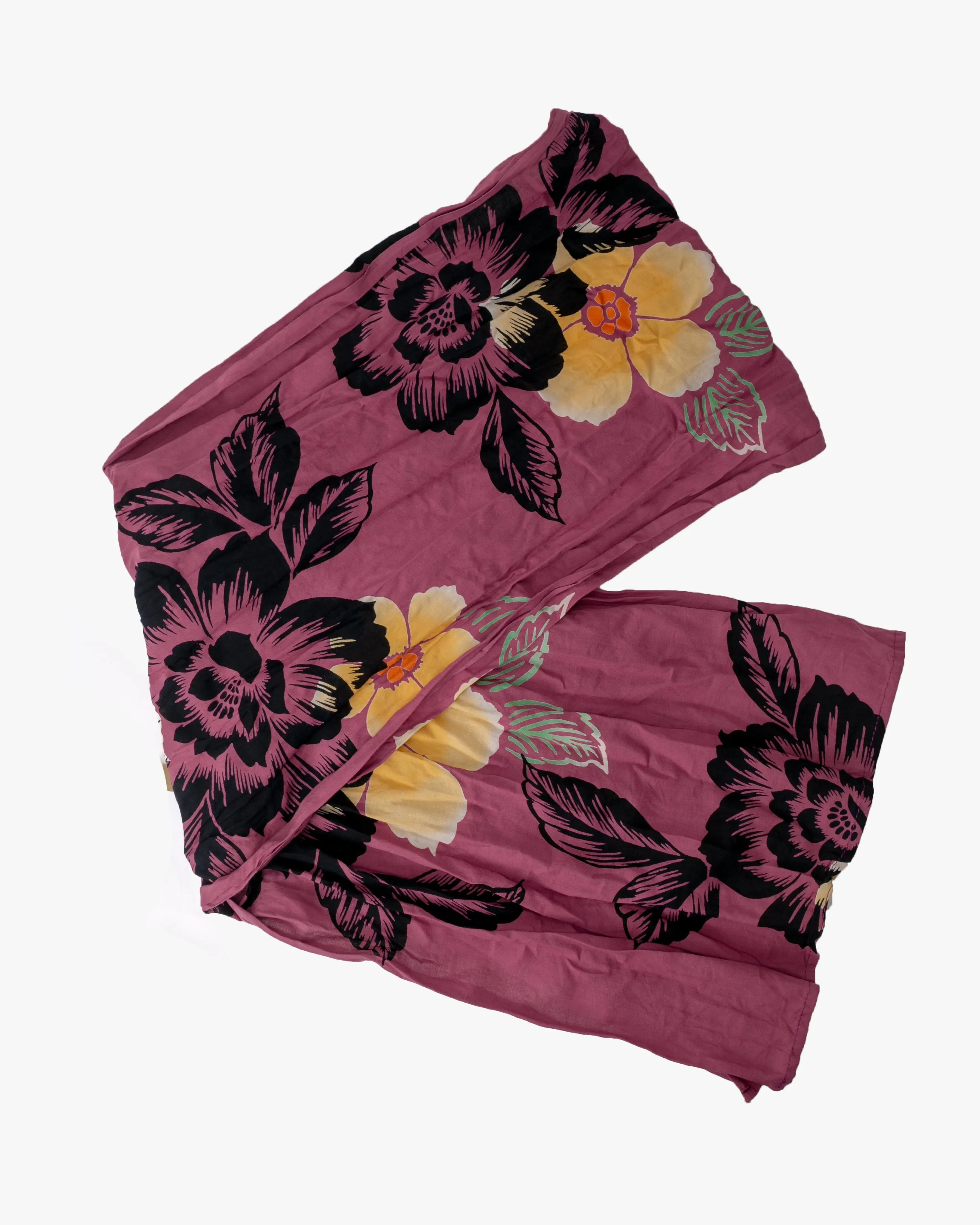 Kiriko Original Scarf, Kiji, Yukata, Shima Magenta with Light Orange and Black Flowers