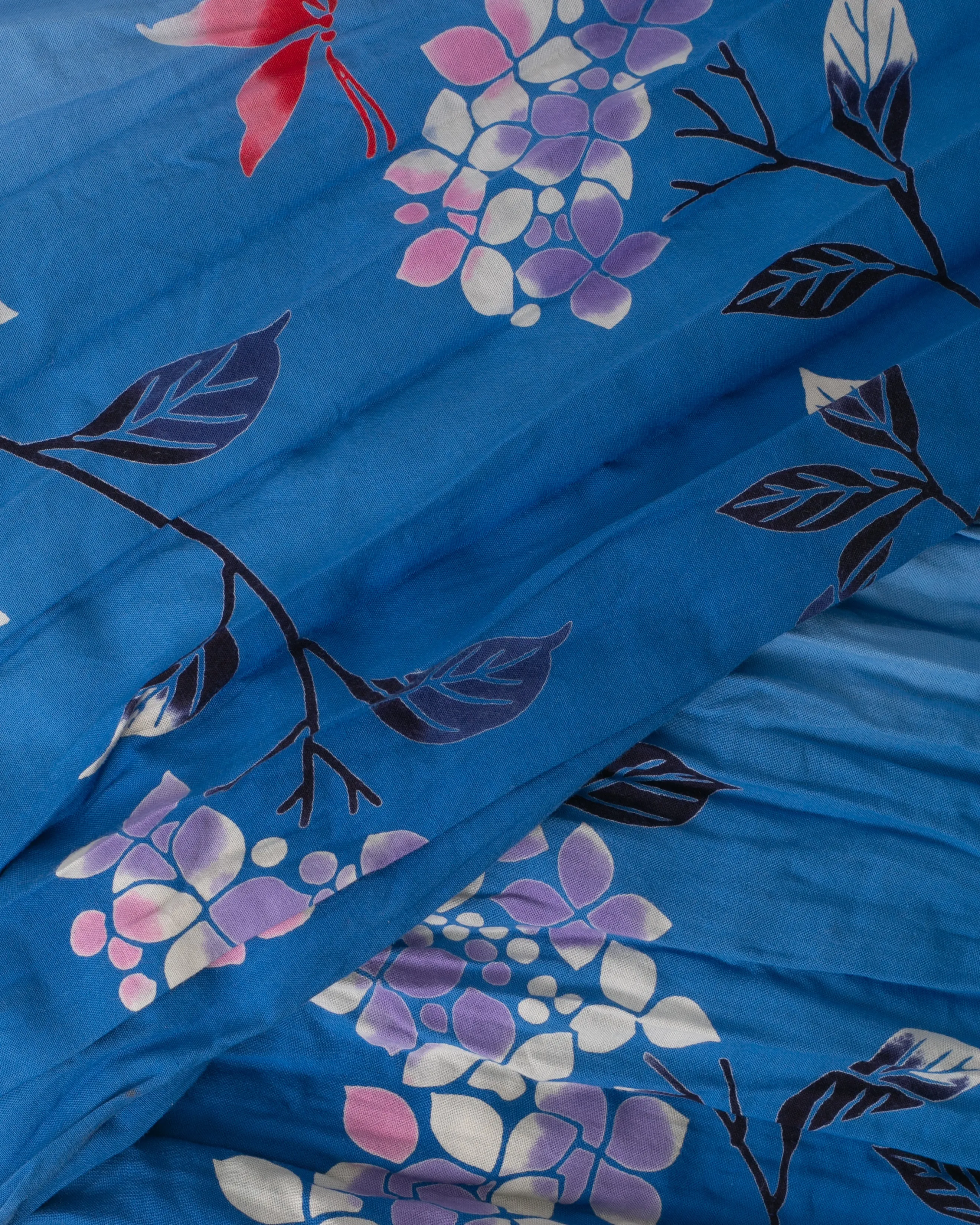 Kiriko Original Scarf, Kiji, Yukata, Shima Sky Blue with Lilac and pink flowers