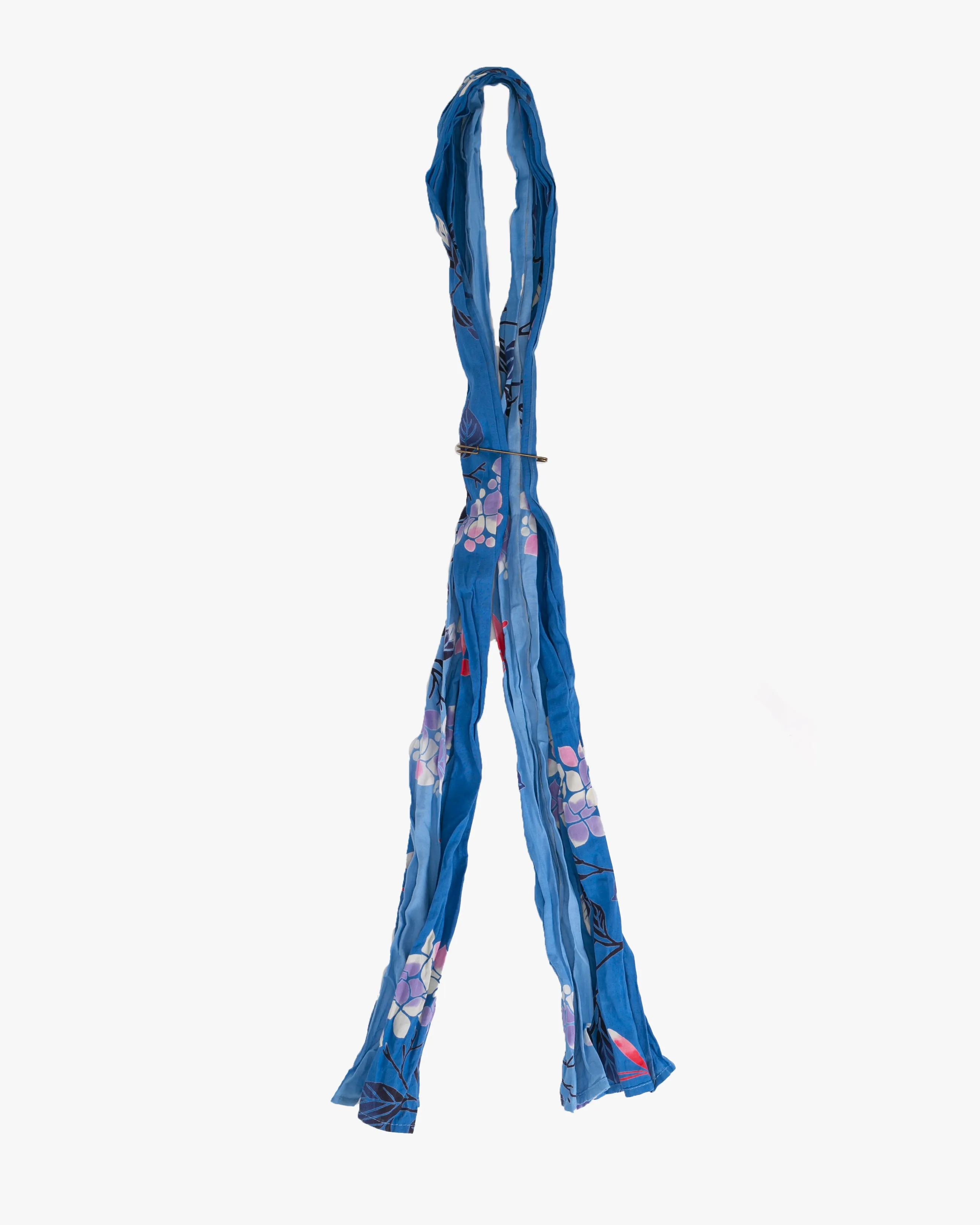 Kiriko Original Scarf, Kiji, Yukata, Shima Sky Blue with Lilac and pink flowers