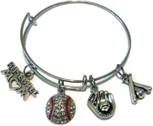 Kit's Kiss Baseball Bracelet, Baseball Jewelry, Baseball Mom Bracelet, Sports Bracelet, Baseball Charm, Baseball Bats Charm, Baseball Gloves Charm, Wire Bracelet, Bangle Bracelet