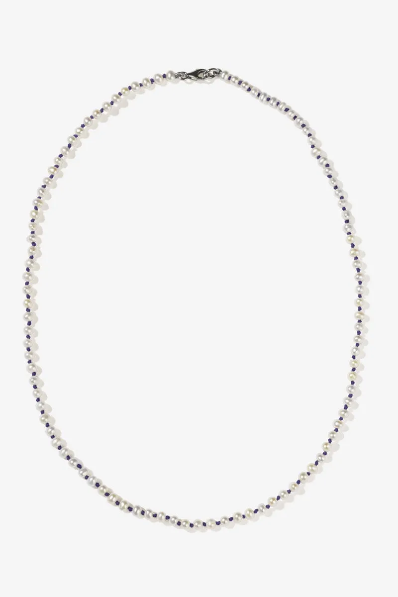Knotted Micro Pearl Necklace - Sterling Silver / Purple